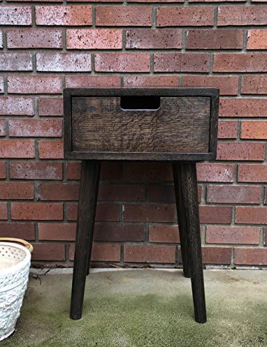 Scandinavian Nightstand Pair Set of 2 Bed Side Tables Set Solid Oak in Black Finish by Candlewood Furniture
