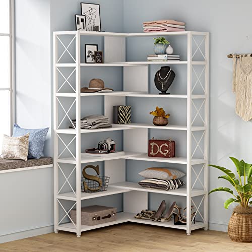 Tribesigns 6Shelf Corner Bookcase, Vintage Industrial Corner Bookshelf