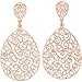 Rose Gold Tone Spiral Filigree Teardrop Earrings with Crystal Accents