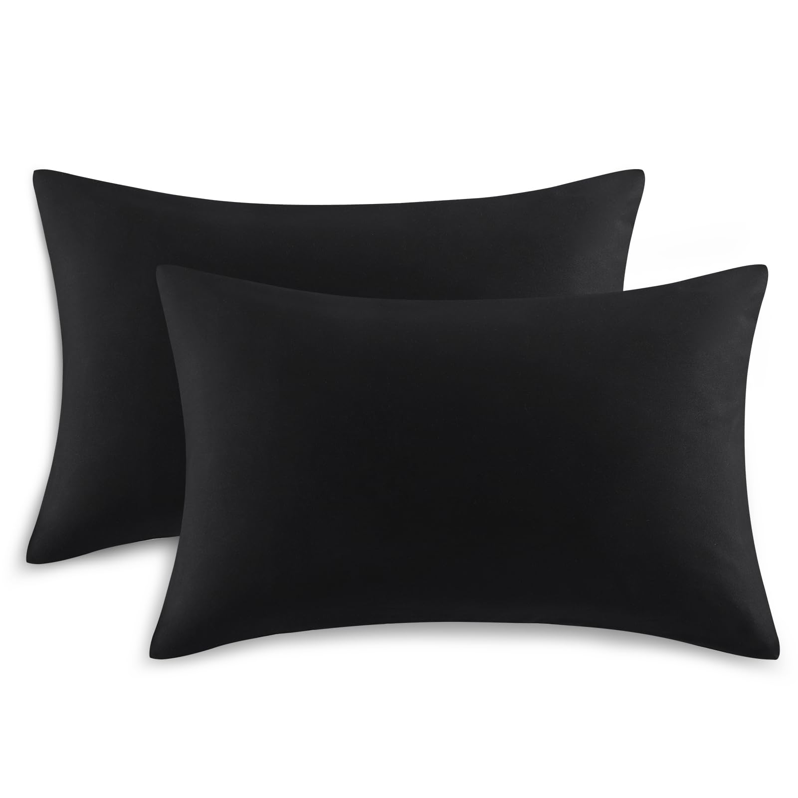 Tifschlaf Pillow Cases 2 Pack - Black Pillowcases Plain Pack of 2, Super Soft Brushed Microfiber Standard Queen Pillow Covers With Envelope Closure, 50x75 cm