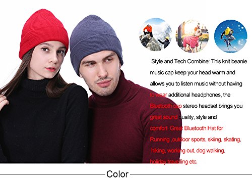 HiGOGO Unisex Smart Wireless Bluetooth Music Beanie Hat,Cashmere Warm Ski Hat Knit Cap with Earphones for Winter Cycling Running Skating Hiking Gift (Black)