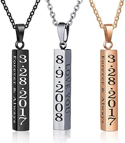 Diamondido Personalized Custom Message Names Pendant Necklace Unisex Stainless Steel Vertical Cuboid Bar Necklace