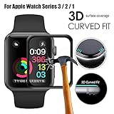 Apple Watch Screen Protector 42mm for Series 3 /2/1 Scratch Resistant Full Coverage Protective Tempered Glass HD Film Glass Bumper Case with 3D Curved Edge iwatch Anti-Bubble Clear Cover Accessories