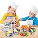 BGdoyz Kitchen Pretend Play Toys with Stainless Steel Cookware Pots and Pans Set, Cooking Utensils, Apron & Sleeve, Cutting Vegetables for Kids, Boys, Girls and Toddler Gifts Educational Learning Tool