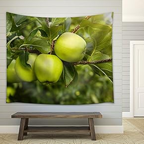Green Apples in The Orchard - Fabric Wall Tapestry Home Decor - 51x60 inches