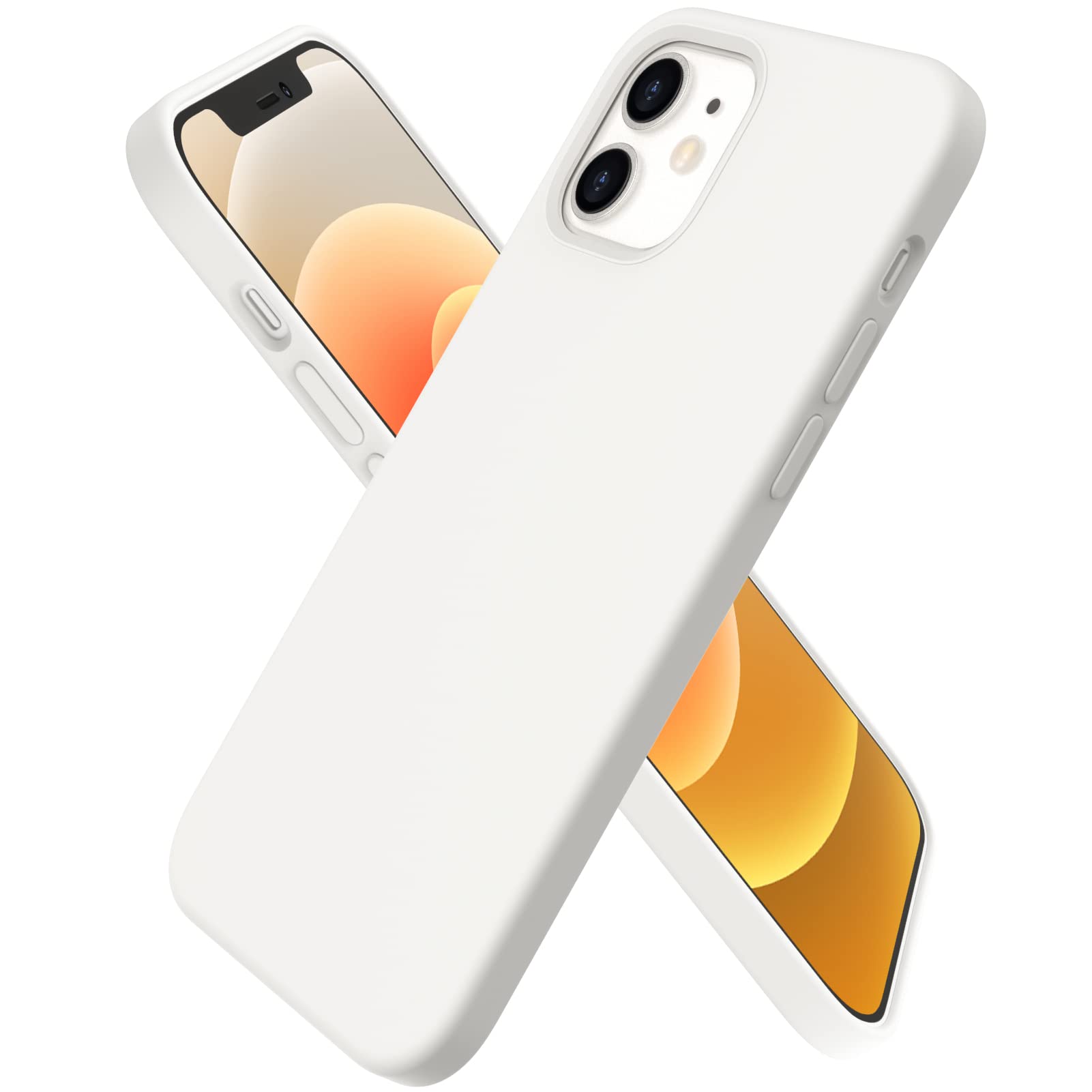 Photo 1 of ORNARTO Compatible with iPhone 12 Case, Compatible with iPhone 12 Pro Case, Slim Liquid Silicone 3 Layers Full Covered Soft Gel Rubber Phone Case Cover 6.1 inch-White