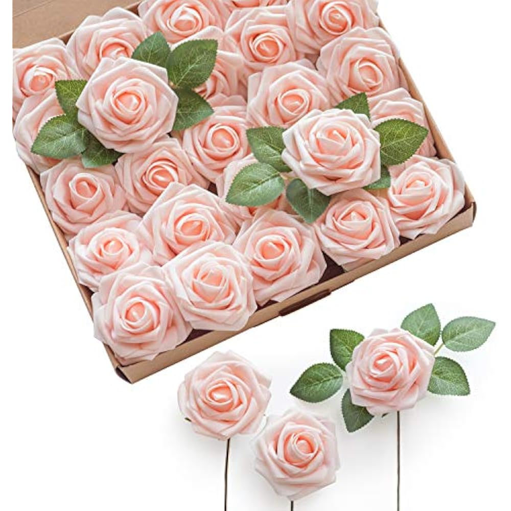 Ling S Moment Artificial Flowers Blush Roses 25pcs Real Looking Fake W Stem For Ebay