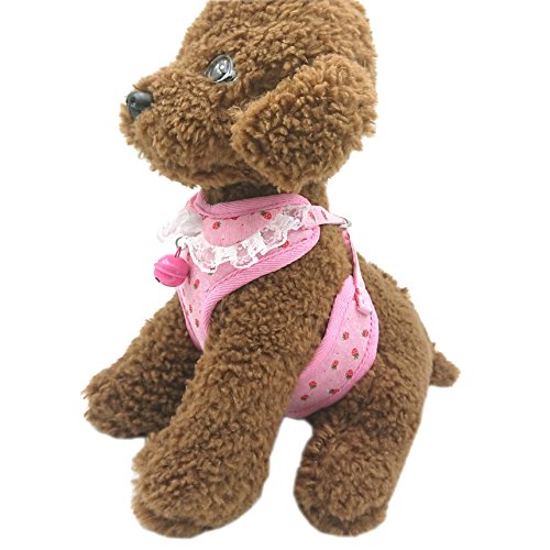 M2cbridge Small Dog Harness Leash Leads Set Step-in Soft Mesh Vest Cat Collar (M, Pink)