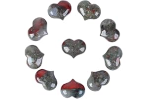 Justinstones Natural African Bloodstone Gemstone Healing Crystal 1 inch Mini Puffy Heart Pocket Stone Iron Gift Box (Pack of 10)