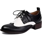 Seborluys Women's Wingtip Oxford Shoes Lace up Chunky Low Heels Vintage Brogues Saddle Shoes