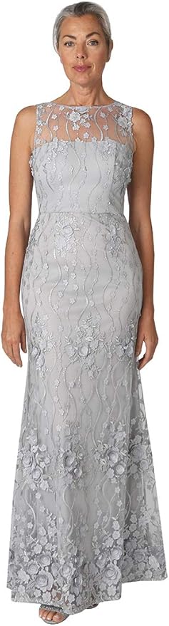 marina sleeveless illusion yoke lace gown