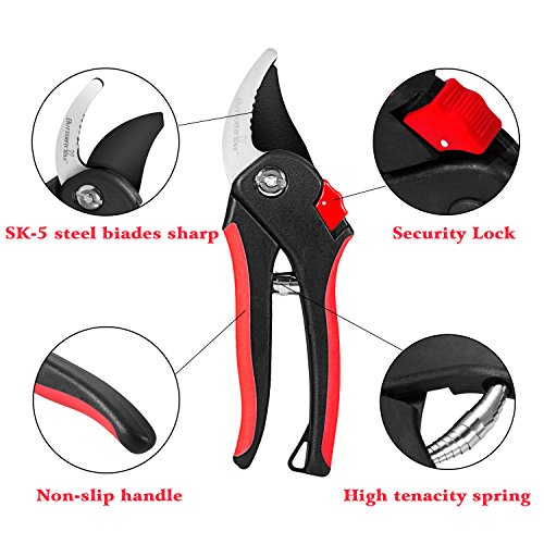 Butterfly Love Garden Pruning Shears, 8" Professional Bypass Hand Pruners with SK-5 Sharp Steel Blade and Safety Lock, Heavy Duty Tree Trimmers Secateurs, Clippers for the Garden