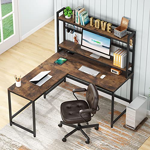 Tribesigns L Shaped Desk with Hutch and Monitor Stand, Reversible