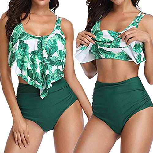 TWGONE High Waisted Short Swimsuit Set Women Two Piece Plus Size Backless Beachwear Set(Medium,Green)