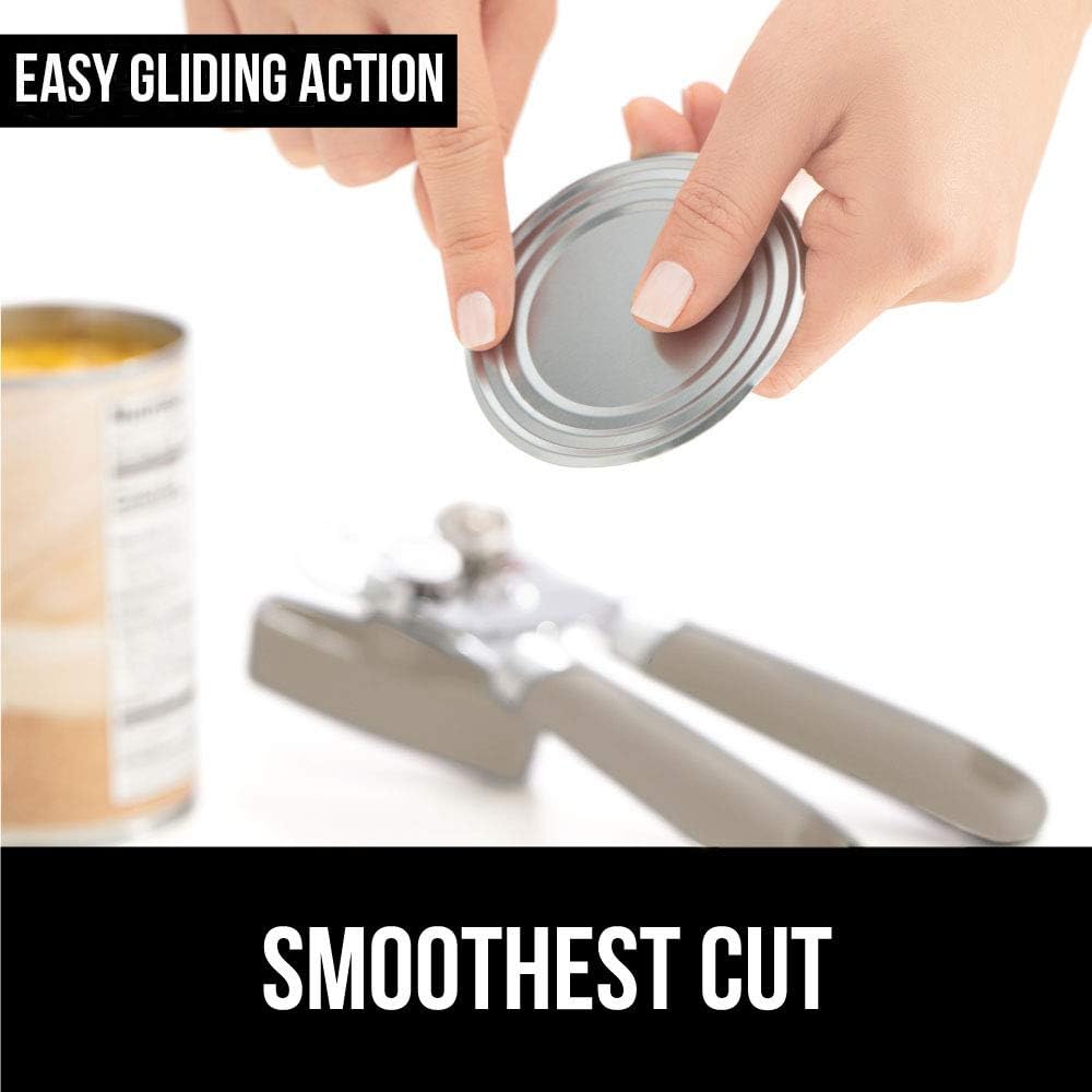 Gorilla Grip Manual Can Opener, Handheld Comfortable Grip, Oversized Easy Turn Knob, Built in Bottle Opener, Hangs for Convenient Kitchen Storage, Blades Easily Open Tin Cans for Smooth Edge, Almond: Kitchen & Dining