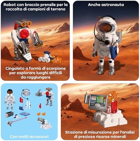 Space Astronauta ESA con robot | Con Mars Crawler, stazione di analisi e 3 campioni di roccia | Set di giocattoli di alta qualità | Per bambini dai 4 anni in su | 72014