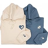 Noni Personalized Matching Couples Hoodies Puzzle Heart Embroidered Sweatshirts Romantic Gift Idea for Boyfriend Girlfriend Valentine’s Day Present His and Hers Love Apparel Anniversary Surprise