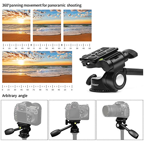 D&F Aluminum Tripod Pan Head with 360 ° Smooth Rotation Hydraulic Damping Three-Dimensional Tilt Head and Quick Release Plate for Tripod, Monopod, Slider, DSLR Camera, Camcorder - Thumbnail 5