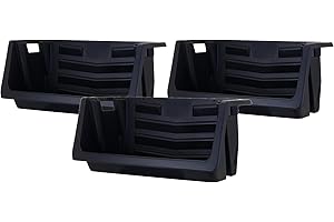 Mighty Tuff Heavy Duty Nesting Stack Bins, Pack of 3, Extra-Large Handles, Wide Front Opening, Interlocking, Stack Vertically, Holds Up To 100 Pounds, Black