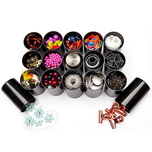 Masacana - 25 Pack Black Plastic Film Canisters with Caps, 35mm Empty Camera Reel Containers, Storage Containers for Small Items, Coins, Art Beads, Comes with Brush and 26 Blank Labels