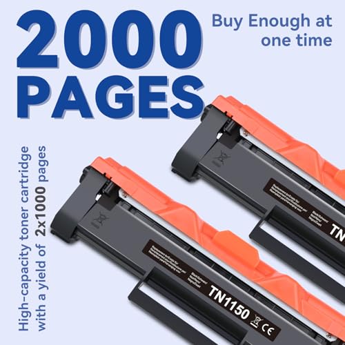Lemero TN1150 Toner Compatible with Brother HL-L1240W DCP-L1640W DCP-L1660W - Replacement for TN-1150 Black with Chip - 2 x 1000 Pages (2000 Total) Pack of 2