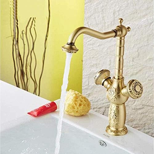 Yzdd キッチンタップ蛇口ダブルハンドルアンティーク真鍮洗面台蛇口ヴィンテージ洗面器ミキサー