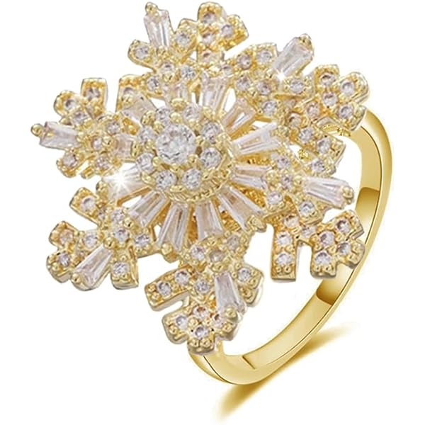 Anillo Giratorio De Copo De Nieve Con Circonita Cúbica - Anillo Antiestrés Bañado En Plata - México