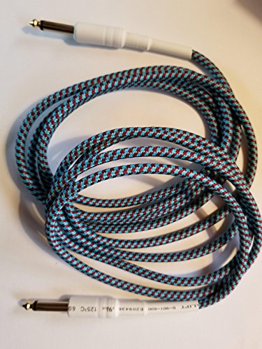 10FT Blue Guitar 6.35mm 1/4" Male to Male Audio Cable Wire Braided Cord With FREE String Winder/Peg Puller