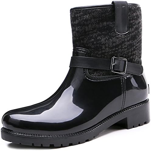 TONGPU Strap Half Waterproof Rubber Women Rain Boot (9, Black)