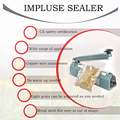iHotools 8"(200mm) Upgraded Impulse Manual Hand Bag Sealer, Heat Sealing Machine, for Mylar and Cereal Bags Plastics Bags Polythene with Extra Replacement Element Grip Blue