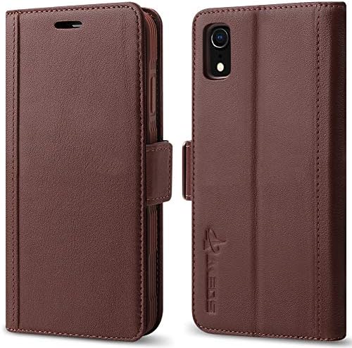 iPhone XR Wallet Case [3D Full Cover] AUNEOS Pemium Leather Case for iPhone XR [Genuine Leather] [Card Slots] [Flip Stand] [Magnetic Closure] Folio Flip Case Cover for iPhone XR (6.1’’) (Brown)