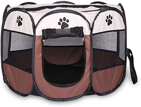 Pet Pen Dog Crates and Kennels Collapsible Lightweight Mesh Portable Tent for Small Medium Large Dogs (Coffee+White)