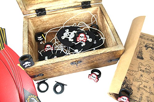 WellPackBox Pirate Birthday Party Supplies Wood Treasure Chest, Hats, Eye Patches, Rings and Treasure Map (Wood Chest) - Thumbnail 2