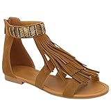 Women's Fringe Faux Suede Thong Open Toe Ankle Flat Sandal