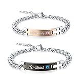GAGAFEEL Couple Bracelets His Only Her One Stainless Steel Link Cuff Promise Bracelets Matching Set for Lover Friends