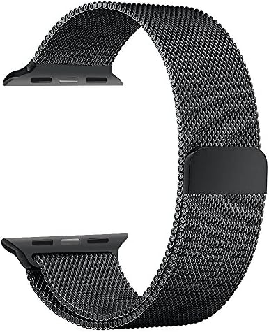Apple Watch Band,Piqiu Fully Magnetic Closure Clasp Mesh Loop Milanese Stainless Steel Bracelet Strap for Apple Watch Sport &amp; Edition 42mm All Models No Buckle Needed -- Black