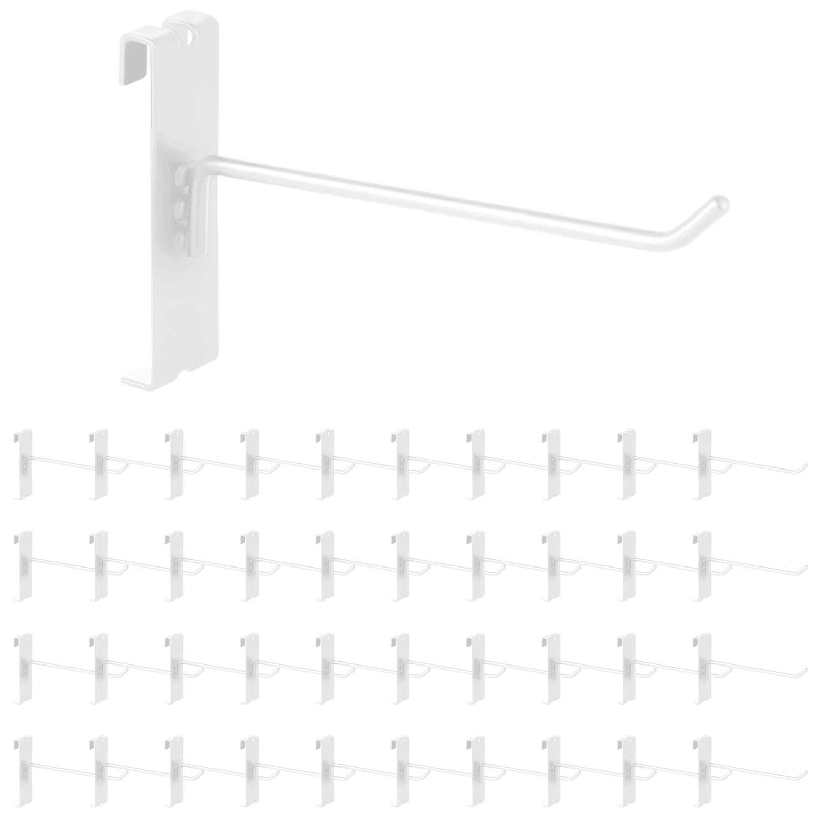 Yauhar 40Pcs 6" Gridwall Display Hooks Assortment Set, White Metal Grid Wall Panel Hanging Display Hook for Garage Shop Retail Storage, Wire Diameter 5mm// 0.2”