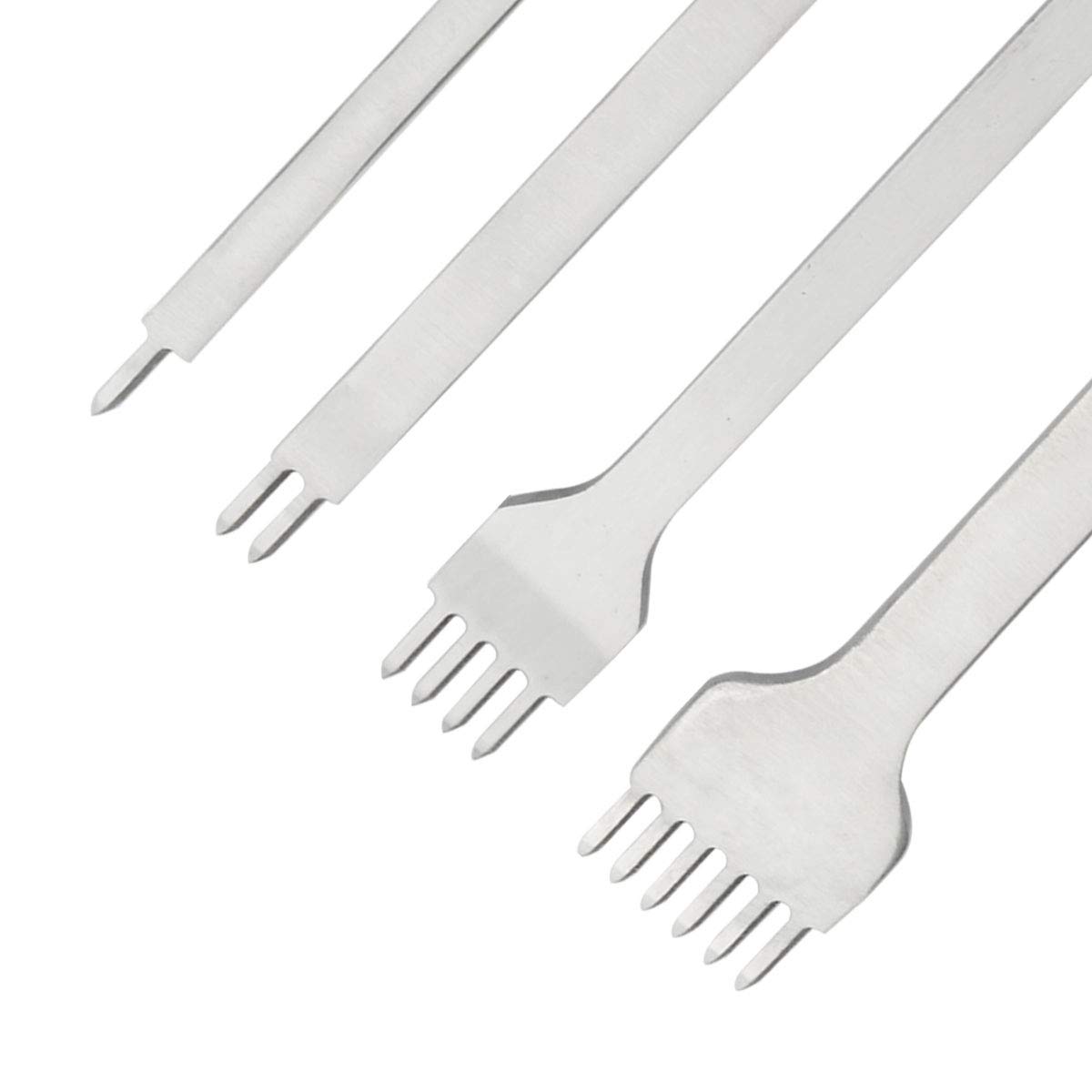 Poualss Leather Craft Tool Hole Punches 4pcs 4mm 1/2/4/6 Prong, Lacing Stitching Punch Tool, Lacing Stitching Chisel Set,Hand Working Hole DIY