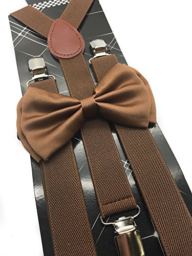 Dark Brown Color Wedding Accessories Adjustable Bow Tie & Suspenders