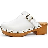 TruFox Women's Clogs Faux Wood Heel Slip On Mules with Optional Slingback Strap Studded Platform Comfortable Low Heel Mule Clog