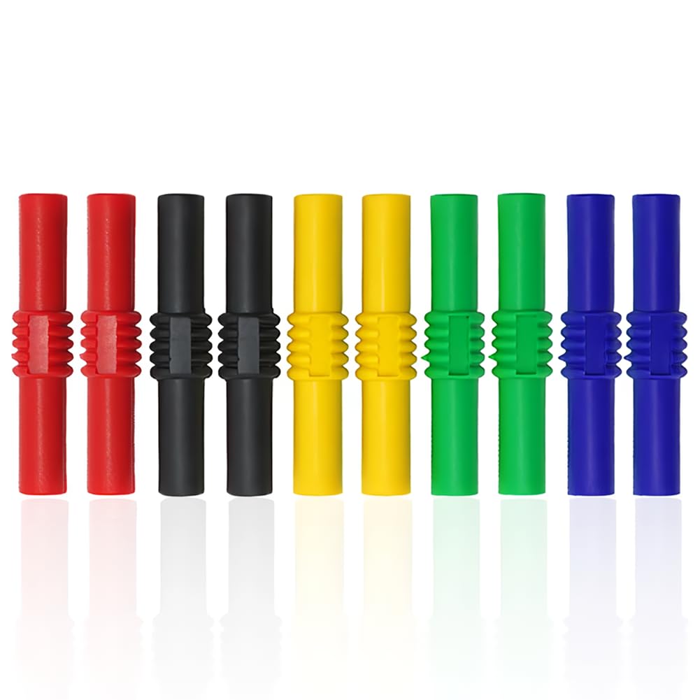 Insulated Banana Plug Coupler, 4mm Female to Female Banana Socket Jack Connectors Banana Plugs Solder for Multimeter Test Leads Ends Probes Adapters (5 Colors)