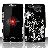 Motorola Droid Razr xt912 Accessory - black/Silver Flower & Vines Design Protective Hard Case Cover for Verizon