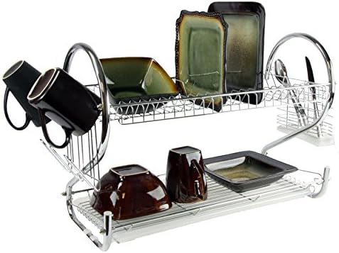 Stylish Chrome Finish Iron Wire 2-Tier Dish Kitchen Rack