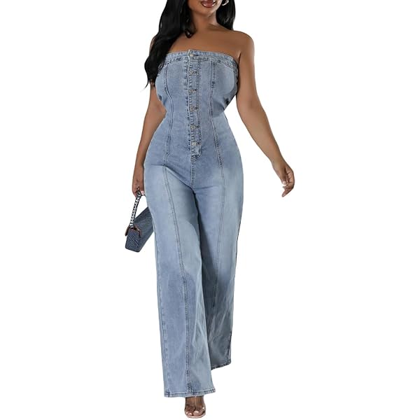 Amazon.com: Women's Vintage Denim Jumpsuit Washed Distressed Sexy
