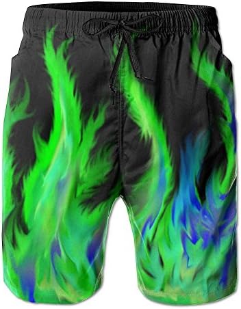 Green And Bule Flames Men's Bathing Suit Quick-dry Board Shorts Funky Swim Trunk With Pocket Large