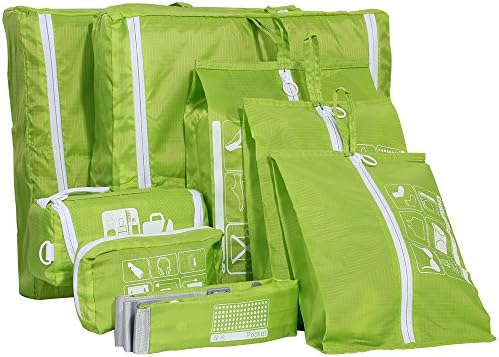 Packing Cube Travel Packing Organizer Pouch Bag Luggage Lightweight Nylon Durable Expandable for Business Office Family Tour Washable with Mesh Pocket Laundry Pouch Toiletry Waist Shoe Bag, Green