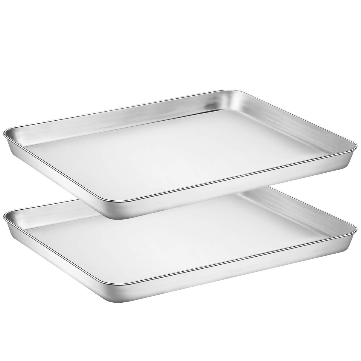Baking Tray Set of 2, Stainless Steel Baking Sheets Pans, Large Professional Oven Trays for Cooking Serving, Non Toxic & Healthy, Mirror Finished & Dishwasher Safe, 40.5x30.5x2.5cm