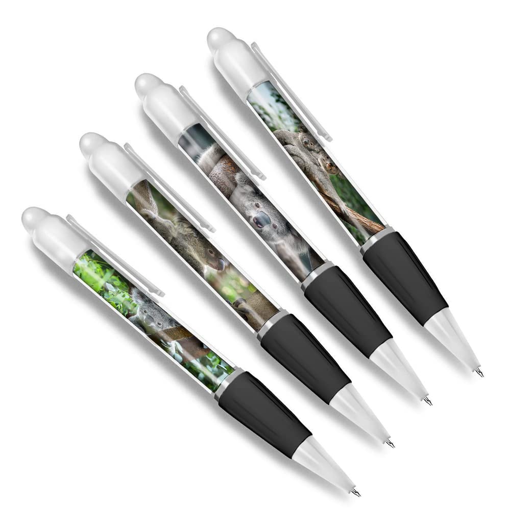 DV DESIGN Set of 4 Koala Bear White Ballpoint Pens - Australian Animal Nature Wildlife Wild Travel Portrait Boys Girls Men Women Theme Pen #79457