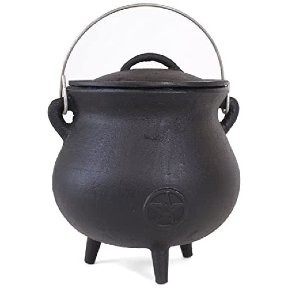 Something Different Cast Iron Cauldron with Pentagram, Black, 19 cm