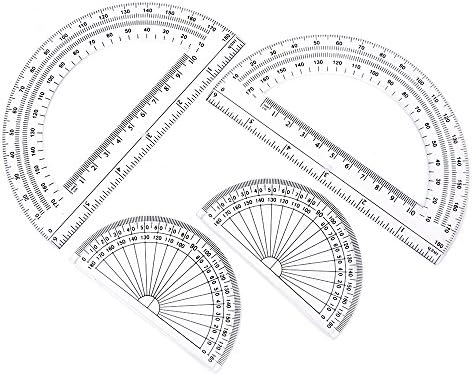 2+2 Pack Plastic Protractors 180 Degrees, 6 Inches and 4 Inch, Clear